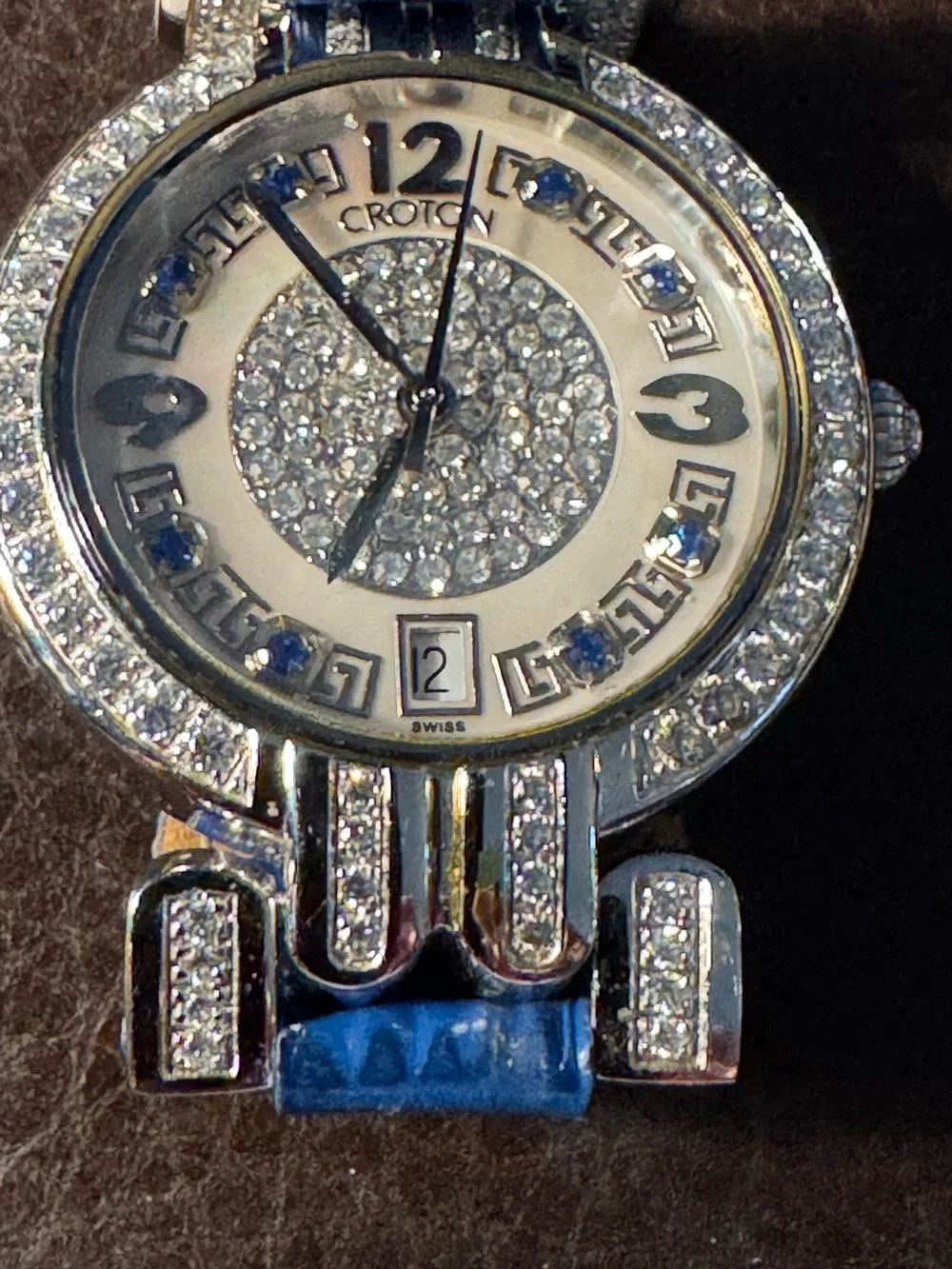 Croton Blue Leather Strap Crystal Dial Women's Watch
